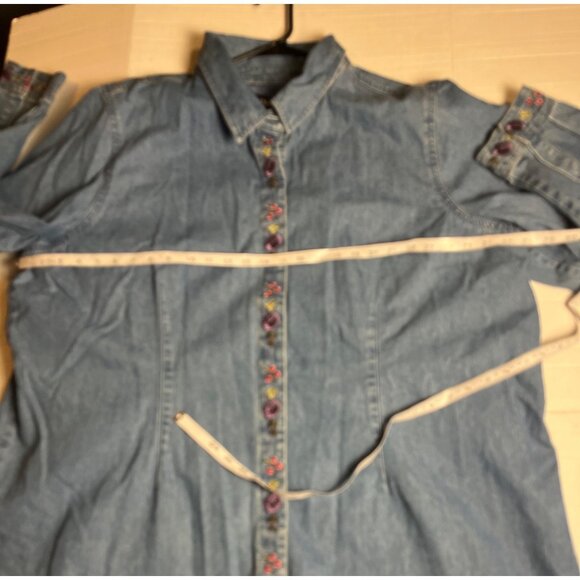 Denim & Co. Womens Embroidered Button-Down Denim shirt Jacket 3X plus shacket - Picture 11 of 14
